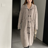 Women Cardigan Sweater Lapel Coat Loose Button N2362