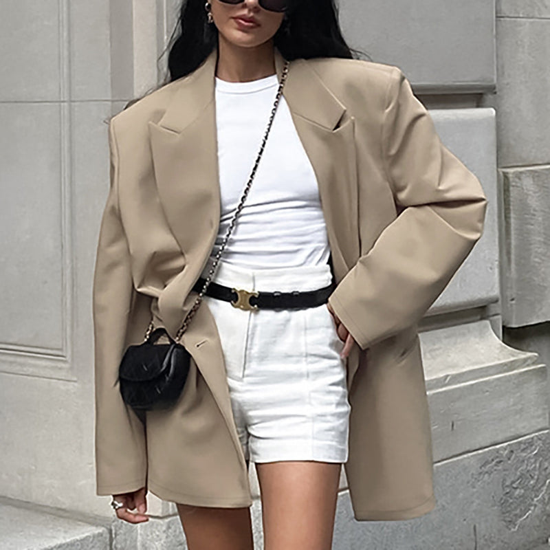 Women Trench Coat Autumn Winter Retro Khaki Blazer
