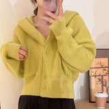 Women Knitwear Fall Winter Hooded Sweater Loose Knitted Cardigan
