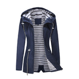 Women's Trench Coat Long-Sleeved Waterproof Mid-Length Trench Coat Women's Hooded Striped Raincoat