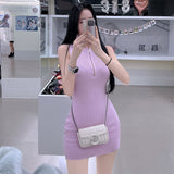 Women Dresses Vintage Zipper Sleeveless Knitted Dress