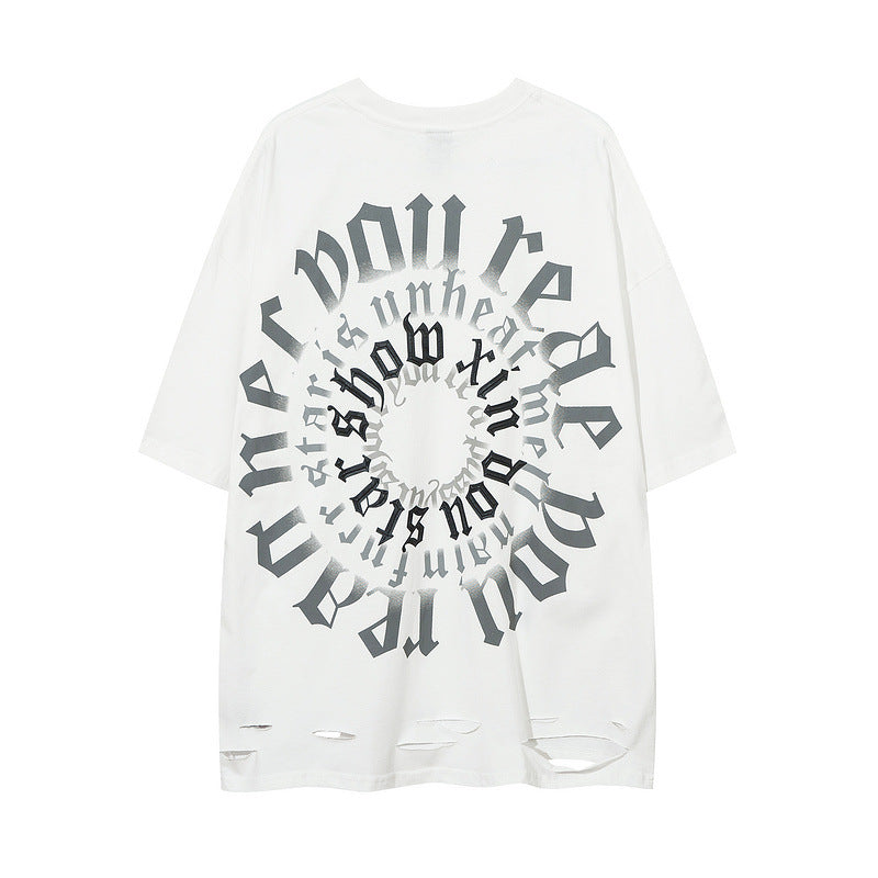 Men T Shirt Gothic Retro Washed Ripped Distressed Short Sleeve T-shirt
