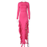 Women Dresse round Neck Long Sleeve plus Size Dress
