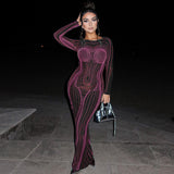 Women Dresses Winter Backless Slim Fit round-Neck Long-Sleeved Dress