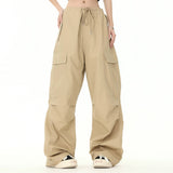 Men Sweatpants Workwear Wide-Leg Casual Pants Pleated Straight Loose Drawstring Ankle-Tied Trousers