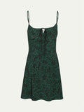 Robe Bridgerton Mulberry Silk Printed Short Sling Dress