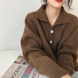 Women Knitted Cardigan Autumn Winter Retro Baggy Coat