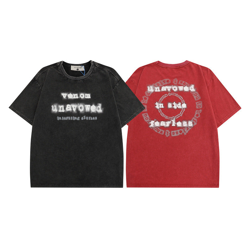 Men T Shirt Letter Print Distressed Short Sleeve T-shirt for Men and Women