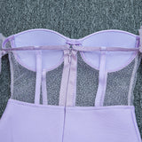 Women Evening Dress Sexy Mesh Hollow Bandage One-Piece Dress
