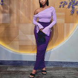 Women Co-Ord Set Sexy Backless Slim Fit Two Suit off-the-Shoulder Flared Sleeves Sheath Dress Suit