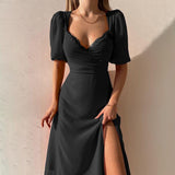 Women Dresses Summer Dress Puff Sleeve Dress (Bla0420)
