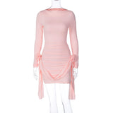 Women Dresse round-Neck Long-Sleeved Dress Skirt