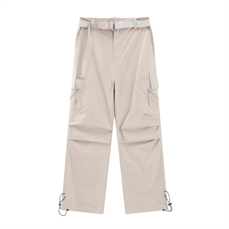 Men Sweatpants Multi-Pocket Slacks Summer Loose Pleating Straight Wide Leg Pants