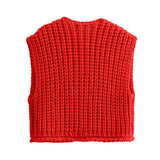 Women Tops Spring/Summer Knitted Vest Single Breasted Short Vest
