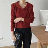 Women Knitwear Autumn Winter Retro Lapel Knitwear