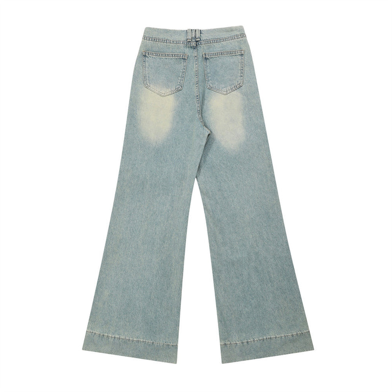 Women Pants Washed White Jeans Loose Wide Leg Pants Trousers