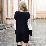 Women Knitted Sweater Autumn and Winter Leisure Women's Loose Long Sleeve Leopard Print Contrast Color Woolen Skirt