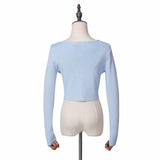 Women Sweater Knitwear Autumn Retro Crew Neck Front Row Buckle Slim Fit Short Knitted Cardigan Top