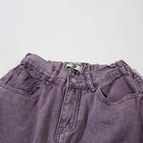 Women Pants Multi-Pocket Workwear Jeans Purple Loose Straight-Leg Wide-Leg Pants