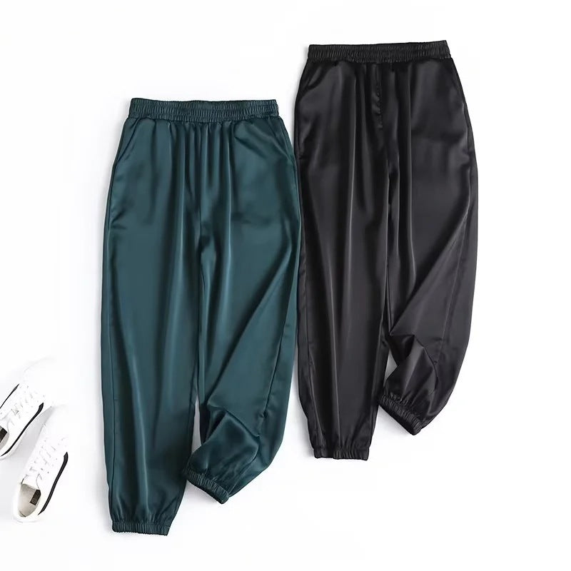 Women Sweatpants Casual Pants Elastic High Waist Loose Tappered Wide Leg Pants