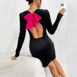 Women Dress Backless Bow Slim-Fit Sexy Hip Skirt