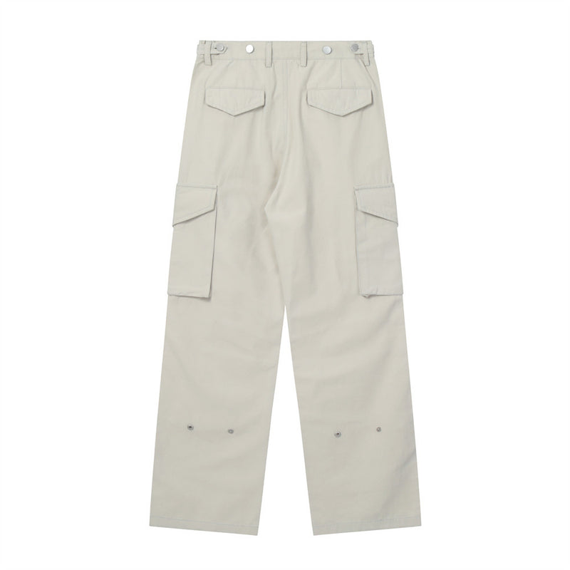 Men Sweatpants Solid Color Multi-Pocket Pleating Workwear Casual Pants Men's Baggy Straight Trousers Casual Wide-Leg Trousers