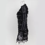 Women Evening Gown Sexy Mesh Long Sleeve Stitching Sequins Dress