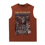 Men Vest Vintage Skull Print round Neck Sleeveless Vest