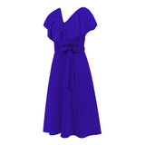Women Date Dress Sexy A- line Skirt Lotus Leaf Large V-neck Dress