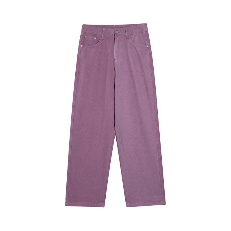 Men Sweatpants Solid Color Straight Casual Pants Loose Wide Leg Denim Trousers Straight Cargo Pants