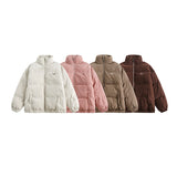 Unisex Winter Cotton Coat Solid Color Embroidered Logo Stand-up Collar Cotton-Padded Clothes Vintage Loose Cotton Coat