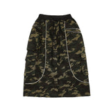 Women Long Skirt Camouflage Workwear Midi Skirt Multi-Pocket Multi-Button Zipper Skirt