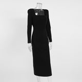 Women Dress Spring Square Collar Long Sleeve Dress Elegant Slim Fit Long Dress