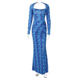 Women Dresses Spring Sexy Backless Slit Slim Fit Long Sleeve Dress