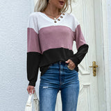 Women Knitted Sweater Spring and Autumn Pullover Multicolor V-neck Sweater