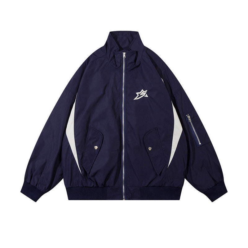 Men Jacket Coat Stitching Long-Sleeved Jacket Men's Spring and Autumn Loose Sports Pilot Jacket