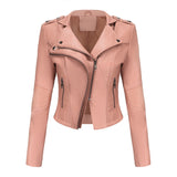 Red Leather Jacket Spring and Autumn Leather Women's Rivet Coat Zipper Leather Jacket