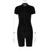 Women Jumpsuit Spring Sexy Zipper Slim Fit Short-Sleeved Jumpsuit