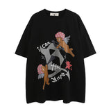 Men T Shirt Angel Print Short-Sleeved T-shirt Men and Women Loose Couple Tee