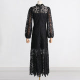 Women Dresses Spring Dress Stand-Collar Hollow-out Dress (Qymy0409)