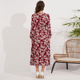 Women Date Dress Autumn and Winter Leisure Floral Print Long Sleeve Dress