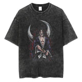 2024Men Vintage Black T Shirt Streetwear Harajuku Anime Print