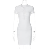 Women Dresses Summer Hollow Slim Solid Color Short Sleeve Dress