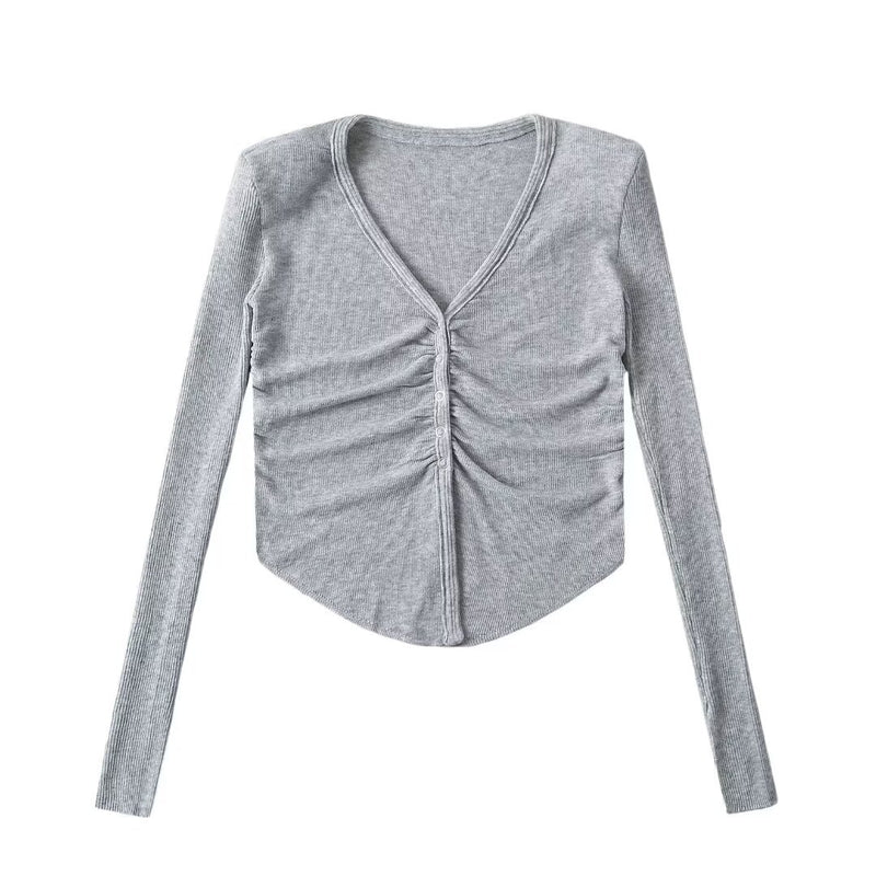 Women Tops Spring/Summer Knitted Tops V-neck T-shirt