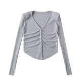 Women Tops Spring/Summer Knitted Tops V-neck T-shirt