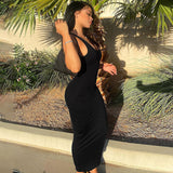 Women Dresses Summer Sexy U Collar Slim Fit Vest Dress
