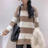 Women Knitted Pullover Autumn and Winter Striped Sweater Loose Sweater Top