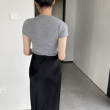 Women Knitted T-shirt round Neck Short Sleeve T-shirt Slim Fit Sweater