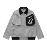 Men Jacket Coat Color Matching Lapel Jacket Men's Loose Motorcycle Clothing