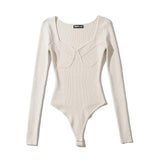 Women Sweater Knitwear Texture Jumpsuit Autumn and Winter Square Collar Knitted Top Bottoming Shirt